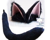 Cosplay cat ears ( Nekomimi ) Black with pink inner w/ matching tail or choose your own colours.
