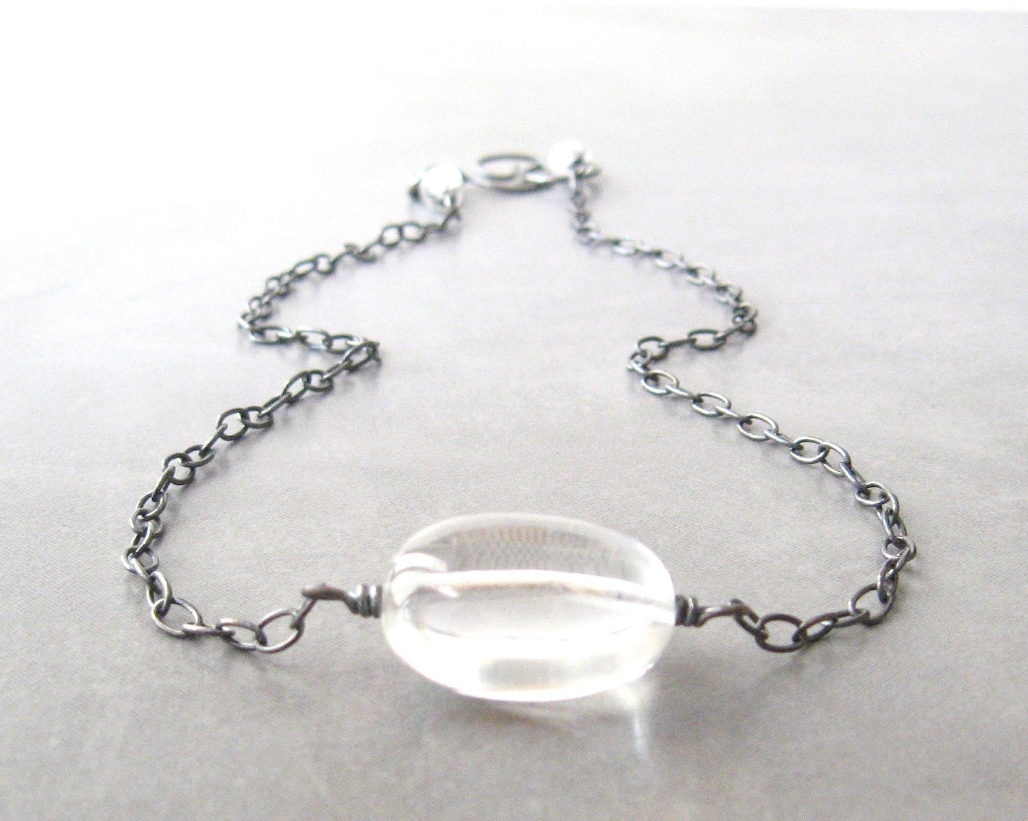 crystal quartz necklace, wire wrapped choker, rustic quartz necklace, sterling chain - theBeadAerie