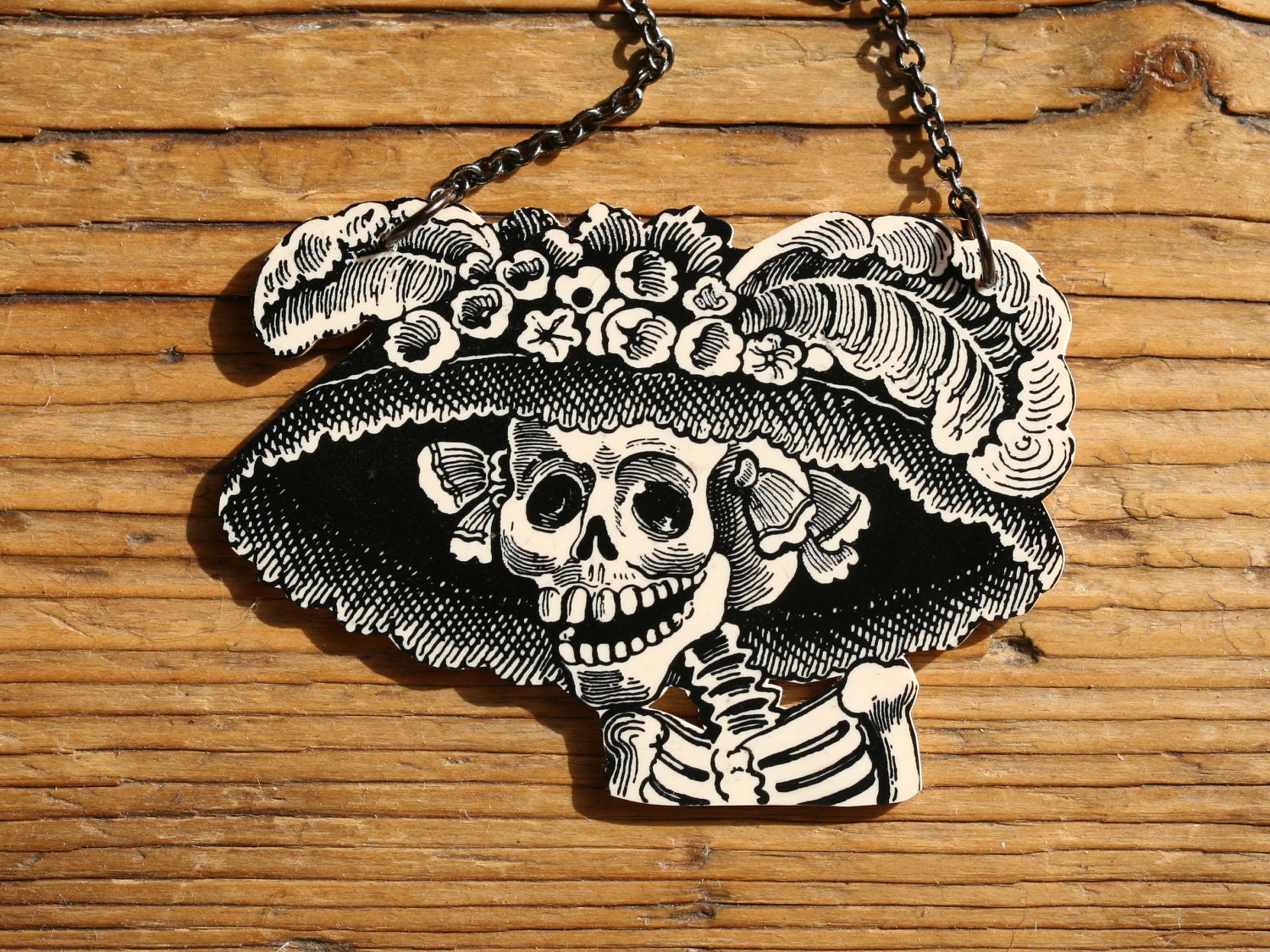 Catrina Day of the Dead Shrink Plastic Pendant Necklace