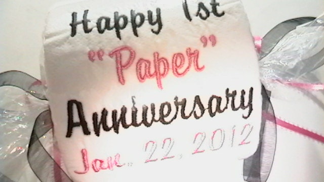 Happy 1st Paper Anniversary embroidered Toilet Paper gift
