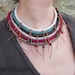SATINKA Ethnic Tribal Country Collar Necklace Cotton yarn Crochet Beads Crystals Wooden Button Native American
