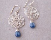 SALE 20% OFF - Blue Kyanite Earrings, Sterling Silver Earrings, Wire Crochet Earrings, September Birthstone, September Birthday