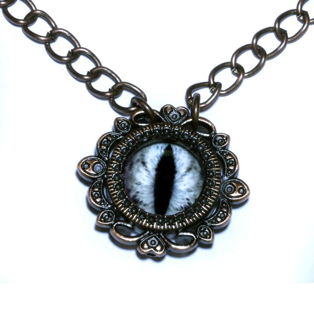 Neo Victorian Jewelry - Grey Dragon Eye Necklace - Copper Tone