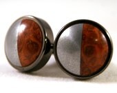 Cuff Links - Asian Amboyna Burl and Aluminum  in Gunmetal Bezel (CL-474)