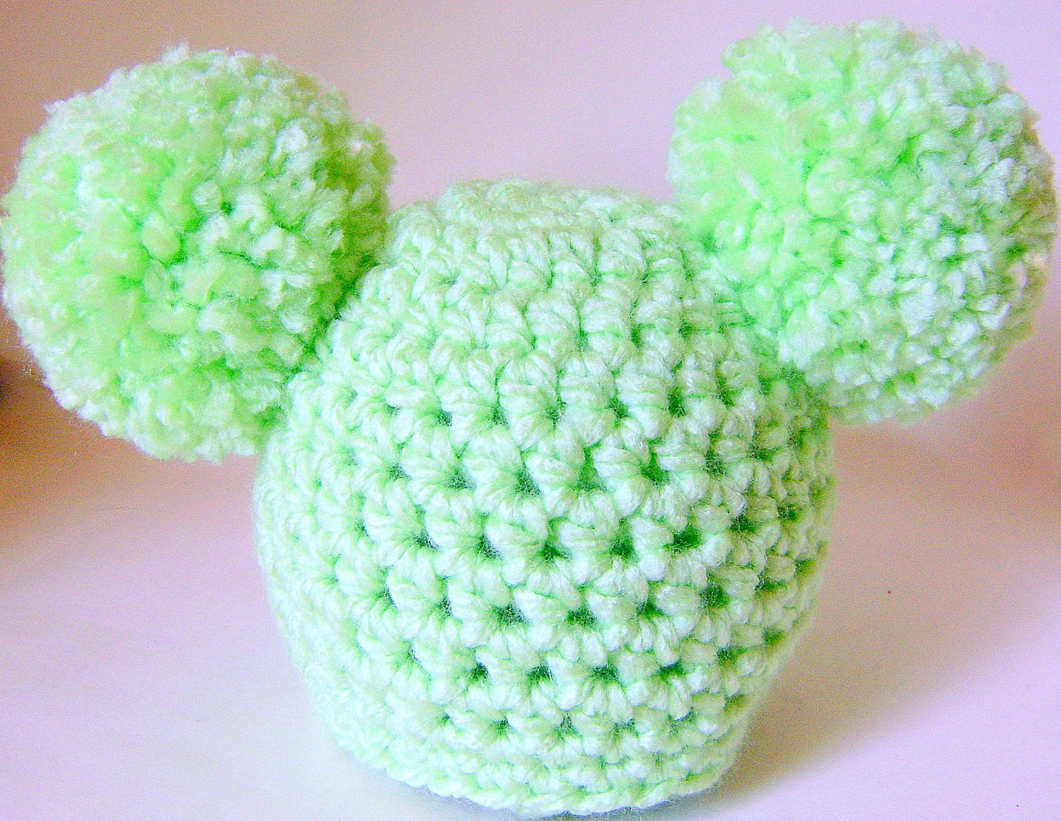Newborn  To 3 Months Cute  Crochet Handmade Baby Hat  With Big  Pom Poms On Each Side For Photo Prop