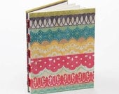 Handmade journal, bright colors and bold pattern, beaded spine