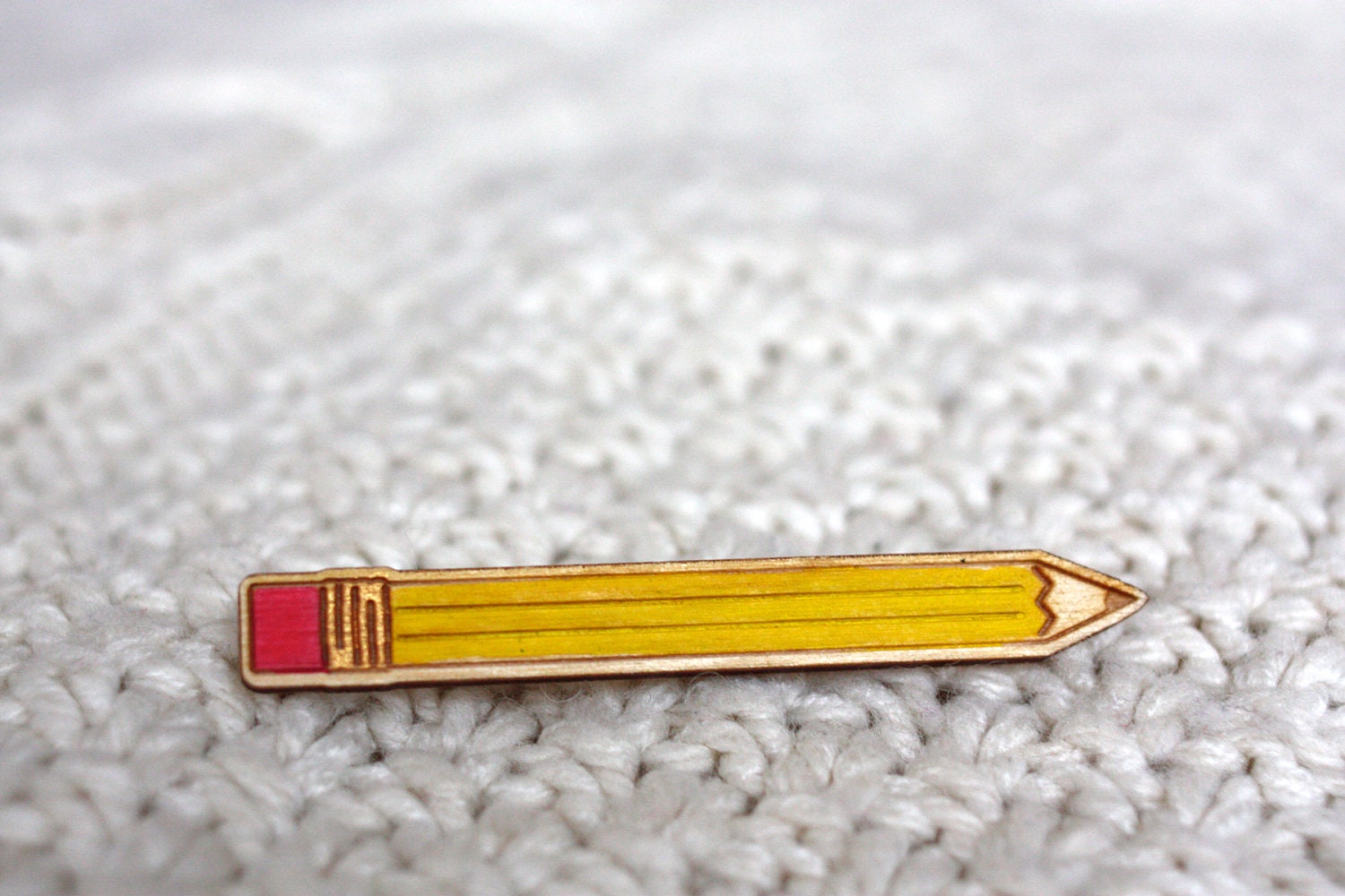 Pencil Brooch. Sustainable Birch Wood. Laser Cut & Hand Painted