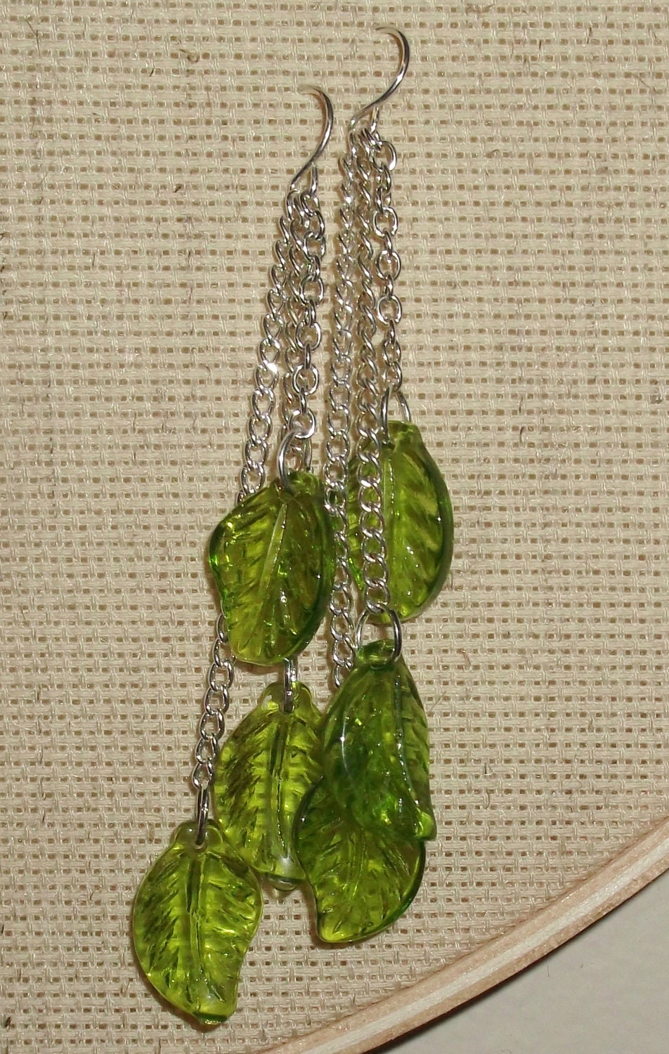 Triple Strand Leaf Dangle Earrings Hippie Fashion