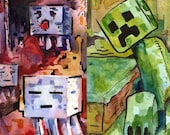 Minecraft Creeper and Ghast Art Prints - Monsters of Minecraft Print Package Deal