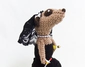Goth bride Meerkat in black and lace, miniature party meercat with cocktail