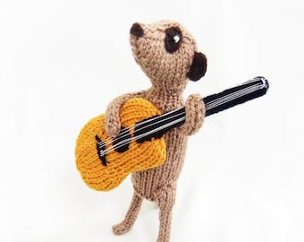 Meerkat with knitted acoustic guitar, guitarist meerkat, meercat guitarist, meerkat musician