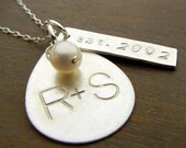 Personalized Initial Hand Stamped (Engraved) Sterling Silver Charm Necklace JILL by E. Ria Designs