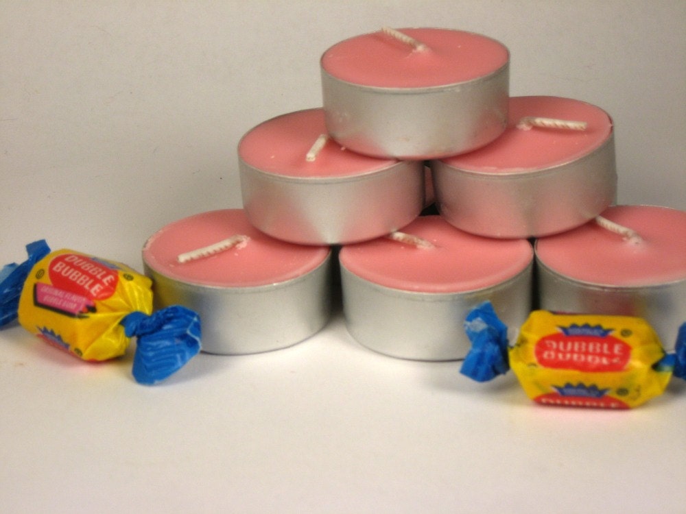 Bubble Gum - Tea Lights, Soy Wax, 9 pack , pink, candy