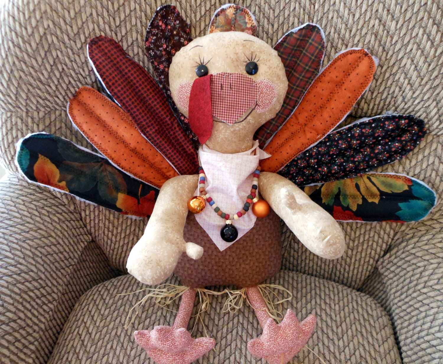 Thanksgiving Turkey Door hanger Doll 25 inches Fabric - Hangs or Sits