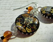 Owl  earrings, resin earrings, window series, window number no.71,hoot,stained glass window image