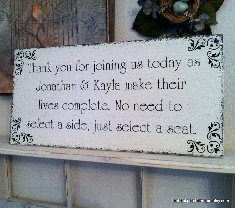 NO SEATING PLAN Wedding Sign Customized with your Names 12 x 24 Vintage Chic Wedding Signs
