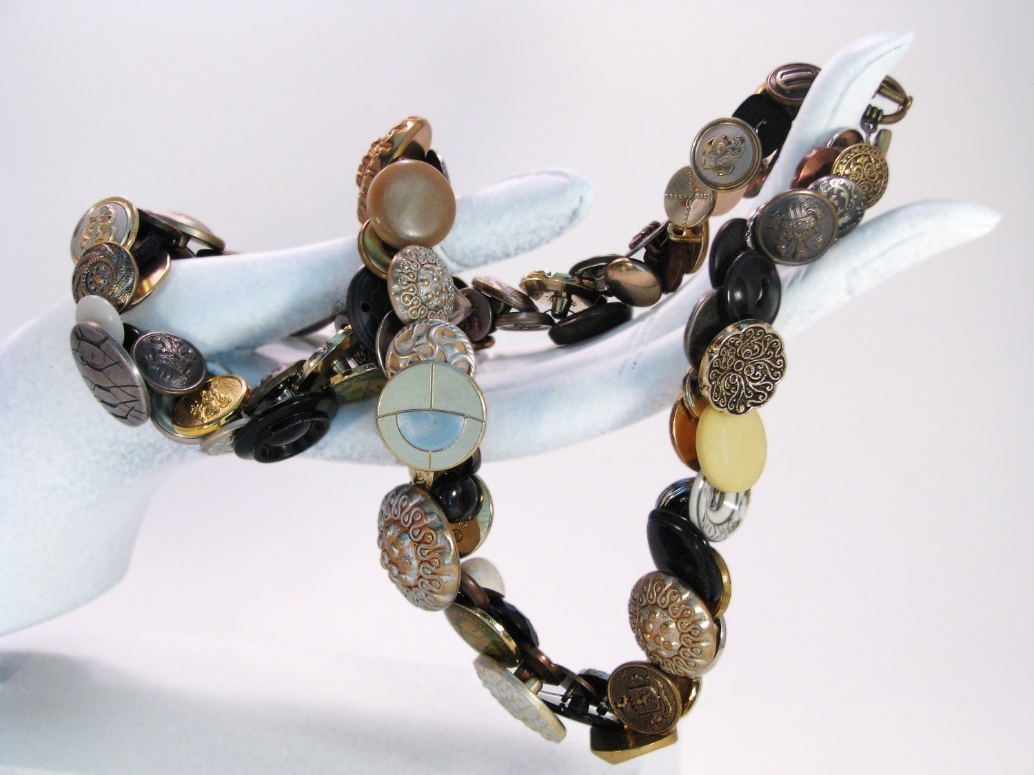 Vintage Button Necklace - Metallic gold silver brass - Mother's Day gift