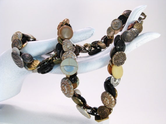 Vintage Button Necklace - Metallic gold silver brass - Mother's Day gift