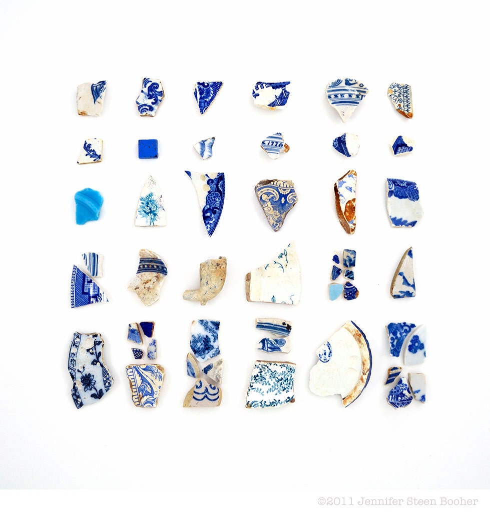 Blue & White Beach China - 8 x 8 Beachcombing Photograph