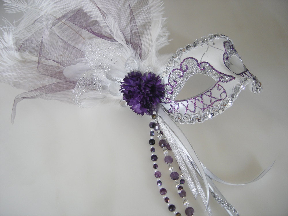 Plum Purple and Silver Venetian Mask