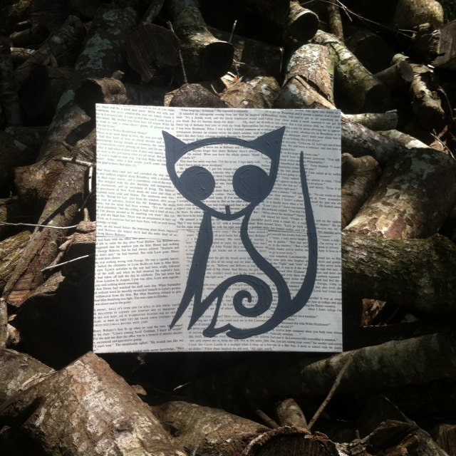 Painting - Enid Collins Inspired Pussy Cat on Vintage Book Pages - 11 inch Square