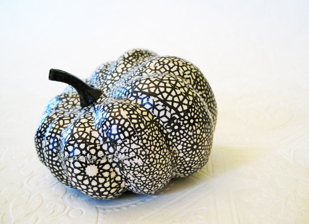 Pumpkin Ornament, Squash Ornament, Halloween Ornament, decoupage ornament, black and white ornament, fall autumn thanksgiving