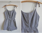 Vintage 50s Gidget Romper Swim Playsuit with Matching Skirt in Black and White Gingham Checkered Plaid - sz XXS