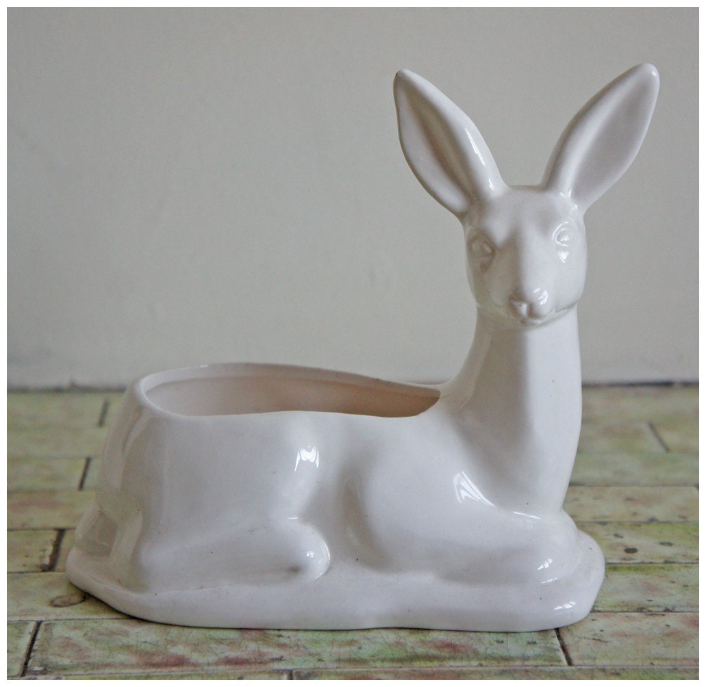 Vintage White Ceramic Deer Planter