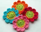 Crochet Flower Motifs in Lime Yellow Pink Orange and Blue
