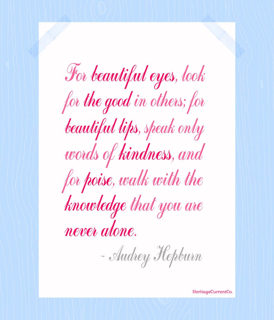 You Are Never Alone Audrey Hepburn Quote Printable 5 x 7 Digital Print in Script Pink Gray Friendship Family