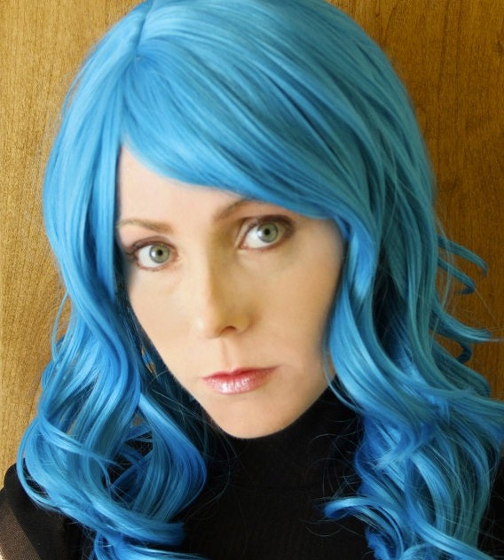 SALE // Blue Teal Wig // Curly Long Layers // Heat Styleable