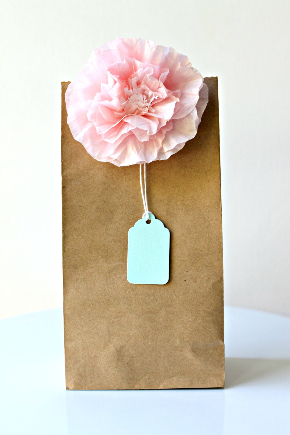 Rose Party Favor Bag with pink rose with clip and robin's egg blue tag / rose gift bag /wedding/ party favors/party decorations