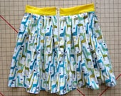 Giraffe Aline Pleated Skirt Medium Michael Miller Yellow & Teal Animal Print