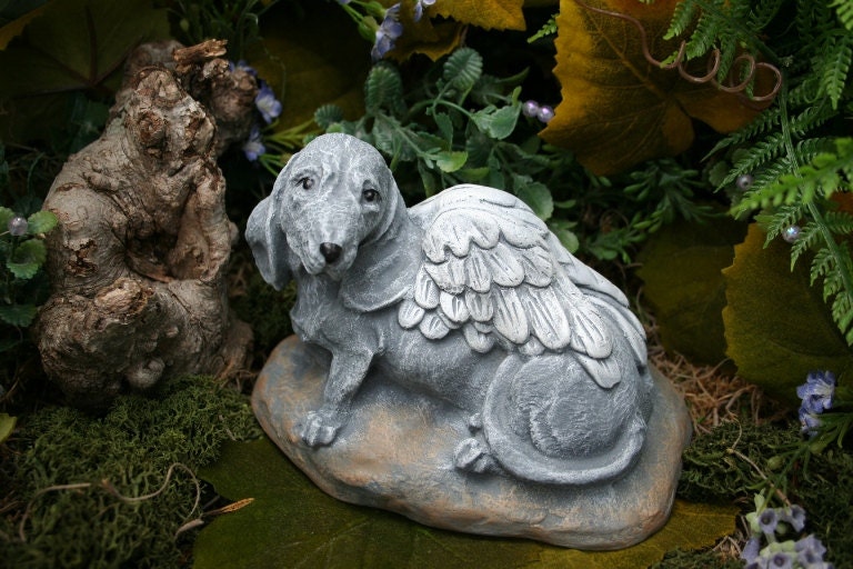 Dog Angel Statue Dachshund Memorial Dog Garden Art Sculptures