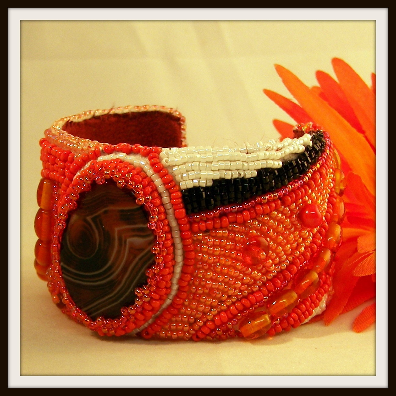 Tangerine Spice Bead Embroidered Cuff Bracelet