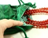 Green Silk Mala Bag - Silk Tibetan Brocade Treasure Bag - Lined Silk Drawstring Jewelry Pouch