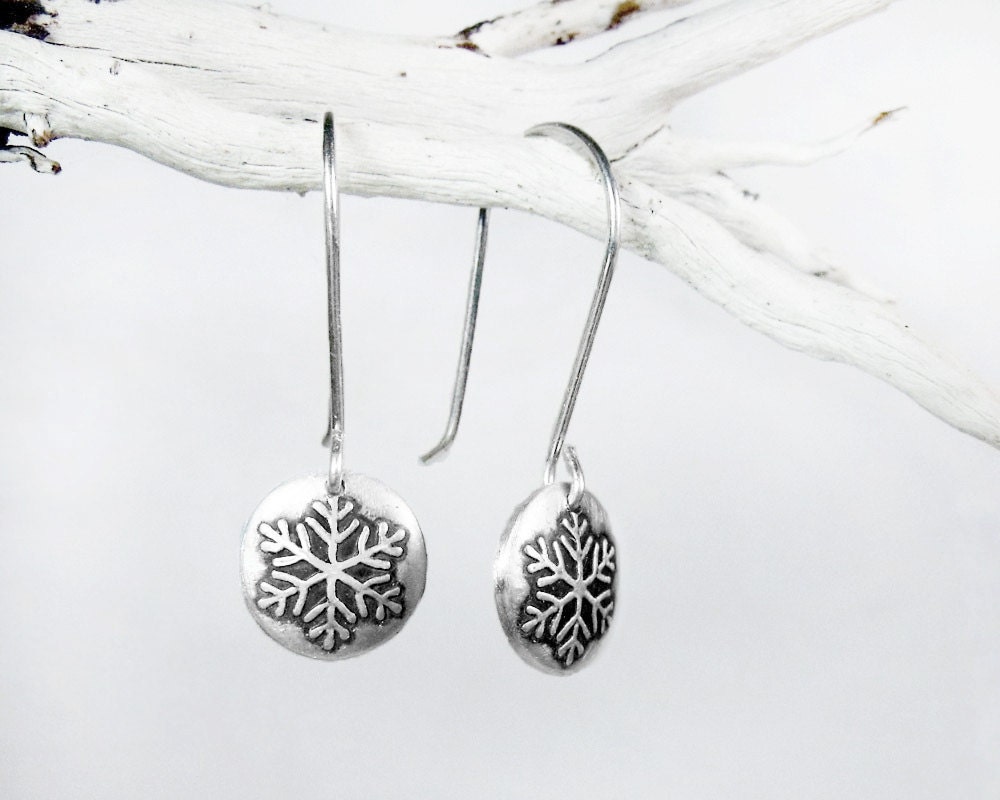 Tiny snowflake earrings - silver drop winter holiday dangle