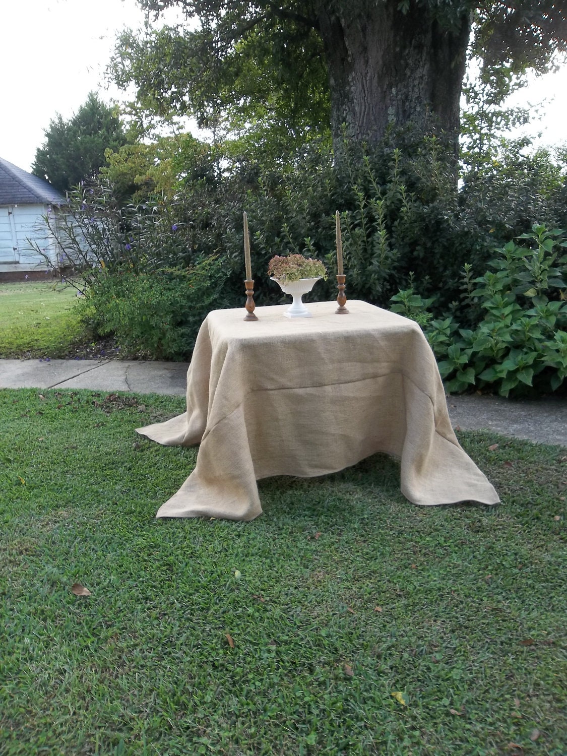 Burlap Tablecloth Handmade Rustic Wedding Decor Table Settings French Country Farmhouse Dining Entertaining Tabletop Pottery Barn Style