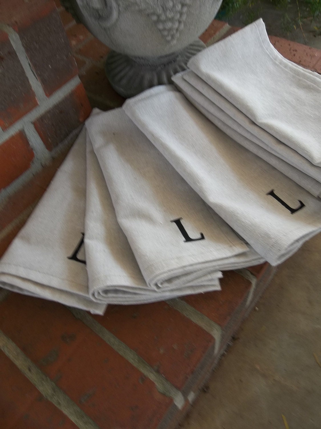 Monogrammed Farmhouse Napkins Dinner Organic Fabric Hand Stamped  Initial Your Choice French Country Pottery Barn Style Set of 6