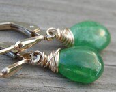 Tsavorite Garnet Gold Wire Wrapped Earrings