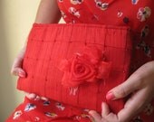 Lipstick Red Clutch - The Lily Viola Clutch, Red silk formal clutch, beaded wedding bag, red carpet accessory, Mother of the Bride bag