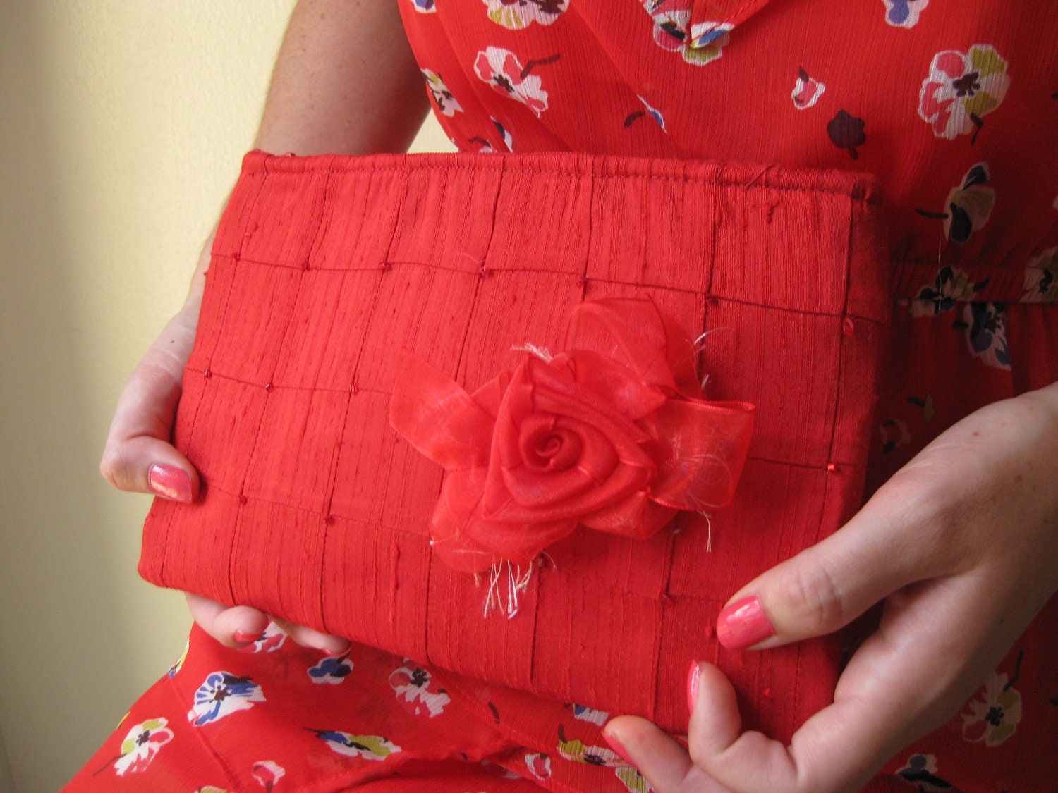 Lipstick Red Clutch - The Lily Viola Clutch, Red silk formal clutch, beaded wedding bag, red carpet accessory, Mother of the Bride bag