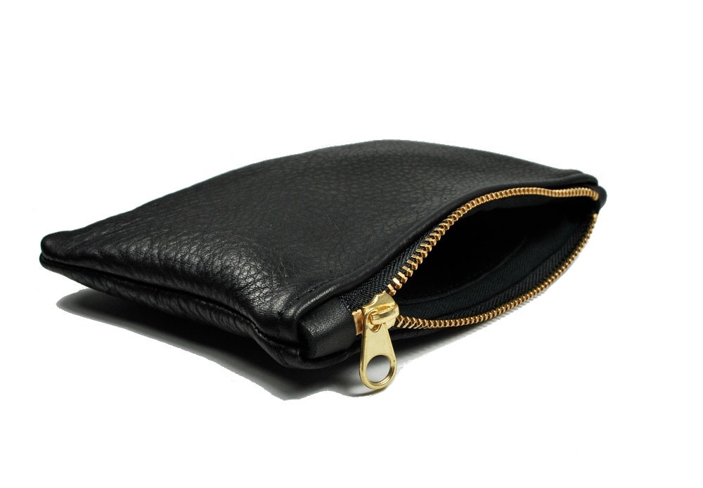 Simple black genuine leather pouch