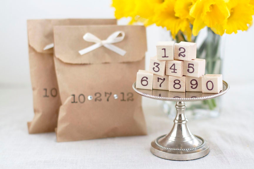 Handcrafted Rubber Stamp Set of Numbers - Wood Mounted - Great for Wedding Crafts Save-the-Dates Birthday Cards and More