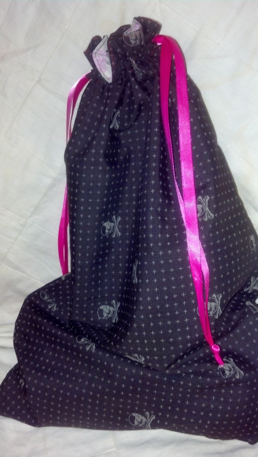 SALE -- Sock Sack -- Skull and Crossbones Lined Drawstring Bag