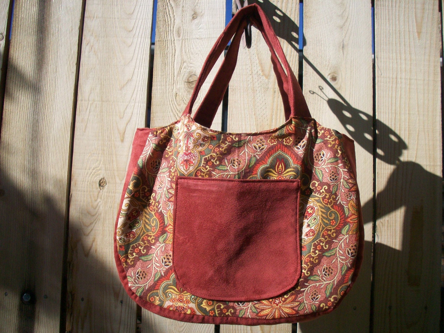 Rich Russet and Paisley Sac Handbag with Pockets