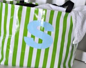 SALE Monogrammed Large Unlined Oilcloth Beach Tote Bag Personalized Monogram Initial