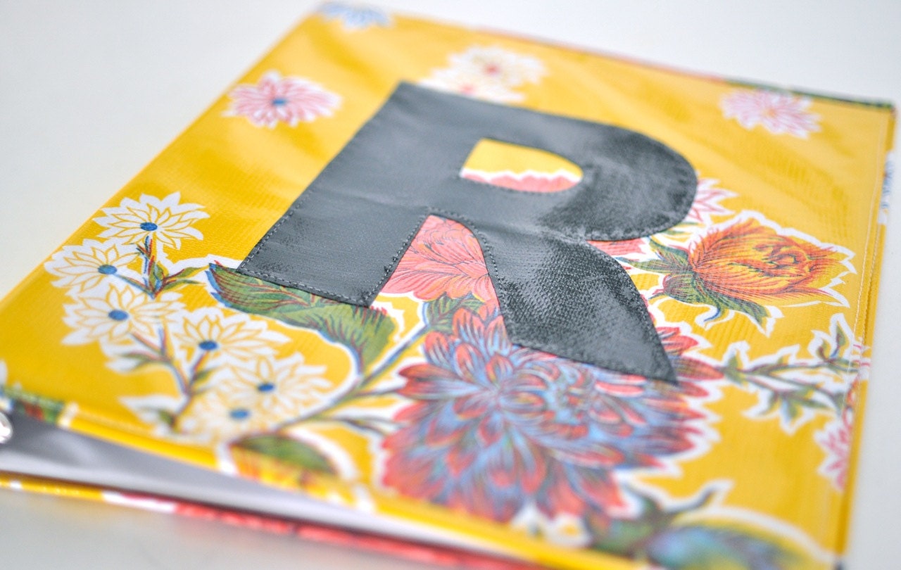 SALE Monogrammed 1" one-inch three-ring covered binders Oilcloth Jacket Covers Personalized Monogram Initial
