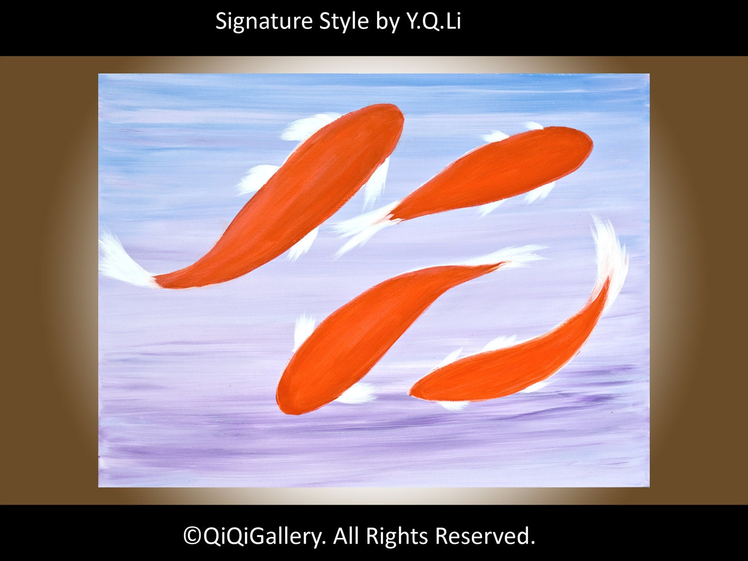 Abstract Landscape Acrylic Painting Original Modern Wall Decor  "The Koi Family II" by QIQIGALLERY