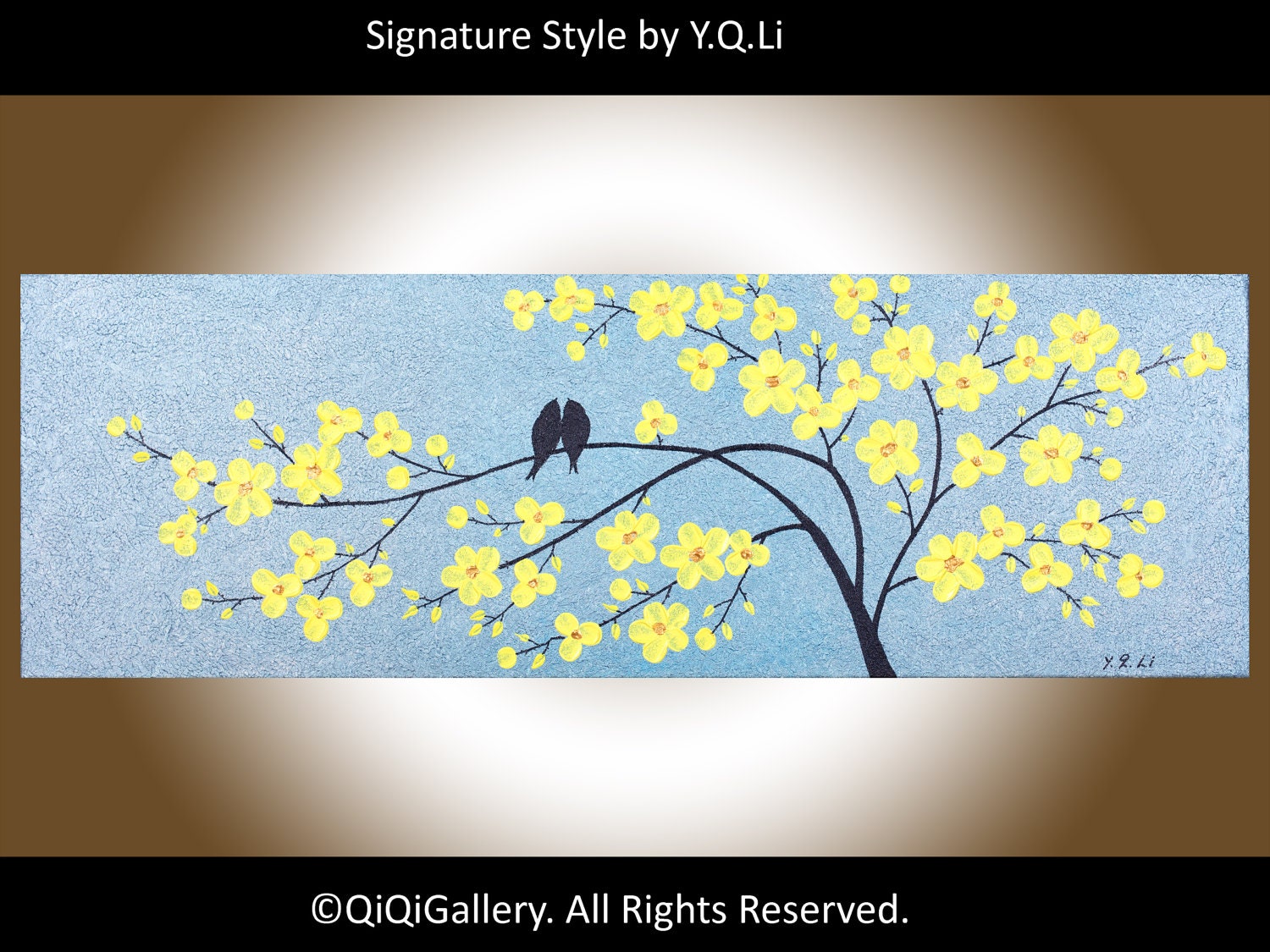 Contemporary  Landscape Painting Heavy Texture Impasto Palette Knife Love Birds Tree Flower Wall Décor "Stand by You"